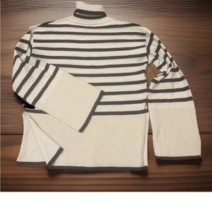 Toteme signature ivory black striped flare sleeve turtleneck women’s sweater L